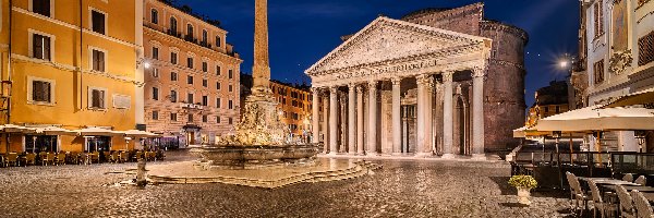 Włochy, Piazza della Rotonda, Domy, Plac, Panteon, Rzym, Fontanna Panteonu