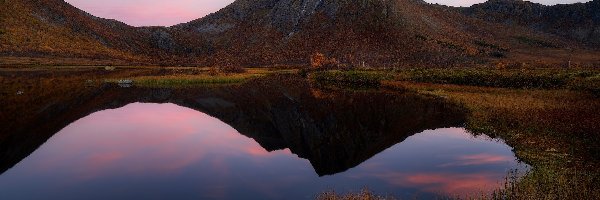 Norwegia, Góry, Senja, Odbicie, Staw