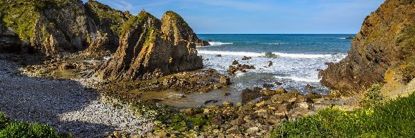 Azenhas do Mar, Rośliny, Wybrzeże, Portugalia, Skały, Morze