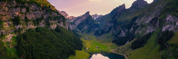 Skały, Alpy, Jezioro Seealpsee, Odbicie, Góry, Szwajcaria