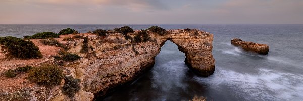 Skały, Lagoa, Morze, Chmury, Algarve, Portugalia