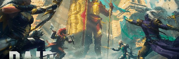 Tarcza, Raid Shadow Legends, Plakat, Topory, Rycerze, Broń, Łuk, Gra, Postacie, Walka