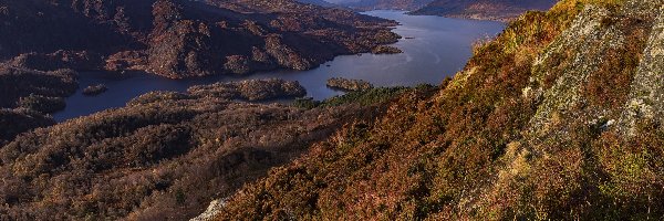 Szkocja, Loch Katrine, Roślinność, Jezioro, Góry, Park Narodowy Loch Lomond and the Trossachs, Jesień
