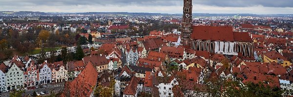 Miasto, Domy, Kościół, Niemcy, Landshut