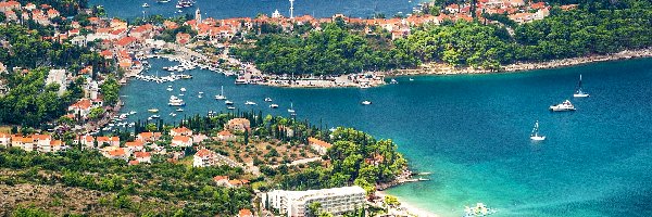 Morze, Żaglówki, Przystań, Domy, Remisens Hotel Albatros, Chorwacja, Cavtat, Motorówki, Zatoki