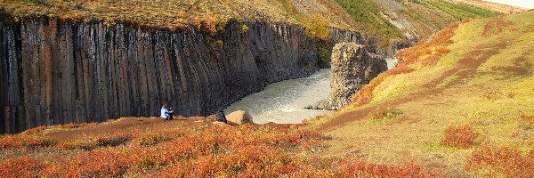 Skały, Wąwóz, Studlagil, Islandia, Kanion, Jesień