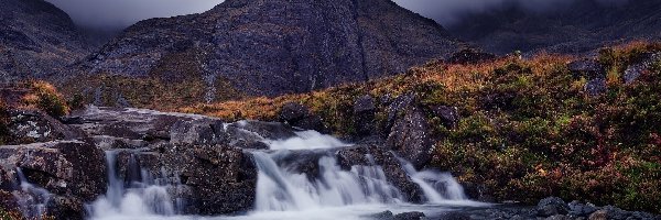 Rzeka, Cuillin Hills, Szkocja, Wyspa Skye, Skały, River Brittle, Rośliny, Góra