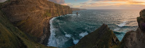 Irlandia, Skały, Morze, Klify, Wybrzeże, Klify Moheru, Chmury