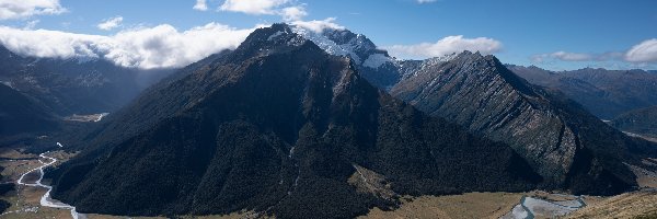 Niebo, Queenstown, Dolina, Tasman River, Wyspa Południowa, Góry, Rzeka, Nowa Zelandia