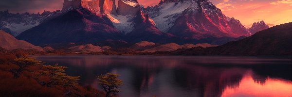 Góry, Jezioro, Lago Nordenskjold, Park Narodowy Torres del Paine, Patagonia, Chile