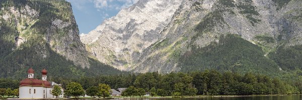 Niemcy, Jezioro, Koenigssee, Sanktuarium Św Bartłomieja, Kościół, Bawaria, Góry