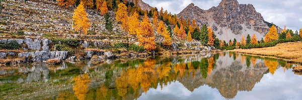 Jezioro, Odbicie, Jesień, Góry