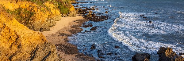 Urwiska, Brzeg, Stany Zjednoczone, Kalifornia, Skały, Plaża, Pigeon Point, Morze