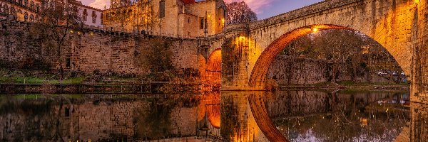 Klasztor, Most, Portugalia, Amarante, Ponte Sao Goncalo, Kościół, Odbicie, Rzeka Tamega