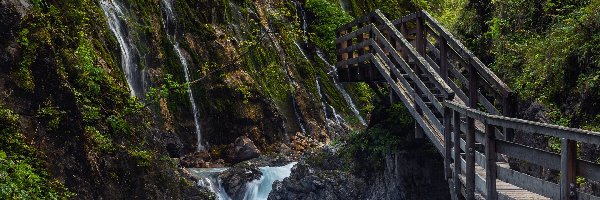 Niemcy, Pomost, Rzeka Wimbach, Góry, Wąwóz Wimbachklamm, Ramsau bei Berchtesgaden, Most