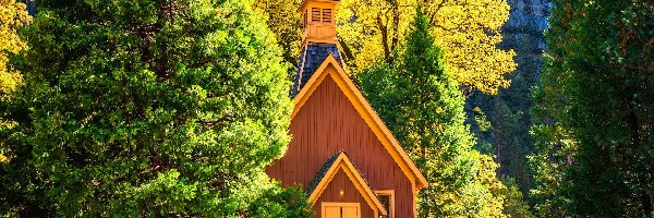 Jesień, Park Narodowy Yosemite, Kościół, Kalifornia, Stany Zjednoczone, Drzewa, Kaplica