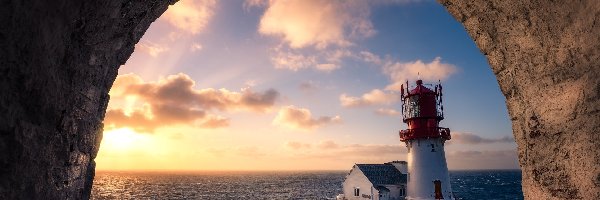 Latarnia morska, Łuk, Norwegia, Lindesnes, Morze, Lindesnes Lighthouse, Dom, Skały