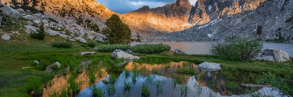 Kalifornia, Dragon Lake, Trawa, Stany Zjednoczone, Jezioro, Góry