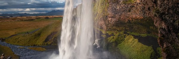 Rzeka, Islandia, Wodospad Seljalandsfoss, Skały