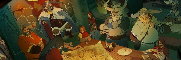 Mapa, Stół, Postacie, The Banner Saga 3, Gra, Komnata, Tron, Wikingowie, Rogi