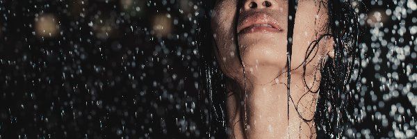 Mokra, Deszcz, Twarz, Kobieta