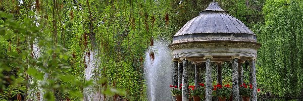 Drzewa, Altana, Hiszpania, Aranjuez, Fontanna, Ogród, Jardín del Príncipe, Staw