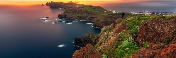 Półwysep Świętego Wawrzyńca, Madera, Zachód słońca, Fotograf, Ponta de Sao Lourenco, Morze, Klify, Portugalia
