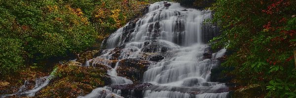 Stany Zjednoczone, Skały, Wodospad, Las, Jesień, Nowy Jork, Glen Falls