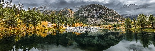 Stany Zjednoczone, Drzewa, Jezioro, Góry Skaliste, Jesień, Kolorado, Officers Gulch Pond