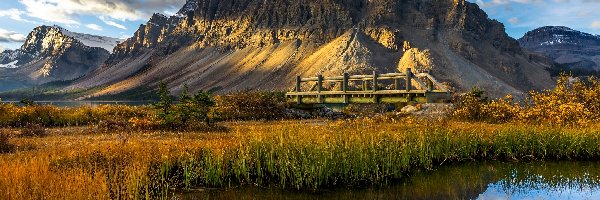 Mostek, Bow Lake, Crowfoot Mountain, Góra, Góry, Kanada, Park Narodowy Banff, Jezioro, Odbicie