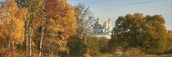 Nowe Jeruzalem, Cerkiew, Rosja, Obwód moskiewski, Monaster Zmartwychwstania Pańskiego, Drzewa, Rzeka Istra, Jesień