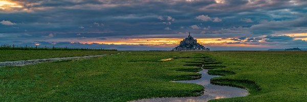 Francja, Klasztor, Opactwo św Archanioła, Rozlewisko, Łąki, Normandia, Mont Saint Michel