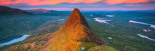 Szkocja, Góra Suilven, Góry, Niebo, Jeziora