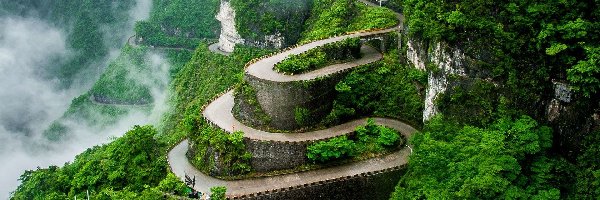 Droga, Kręta, Góra Tianmen, Góry, Zalesione, Chiny, Hunan, Drzewa, Zhangjiajie National Forest Park