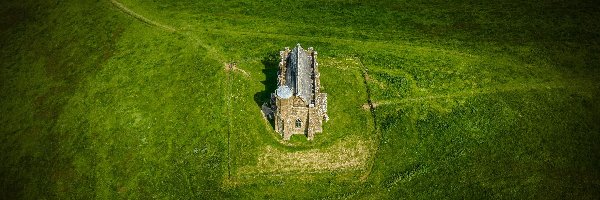 Z lotu ptaka, Trawa, Anglia, Dorset, Pole, Kaplica St Catherine, Abbotsbury, Dom