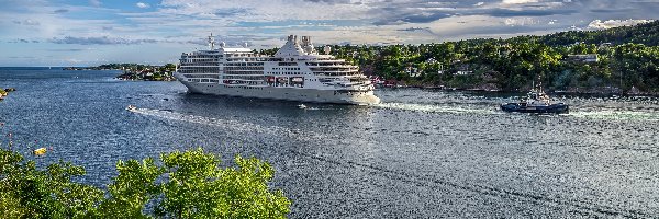 Arendal, Morze, Galtesund, Norwegia, Łódki, Statek pasażerski