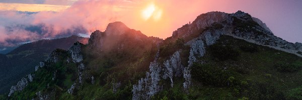 Mgła, Karpaty, Wschód słońca, Słowacja, Mała Fatra, Góry