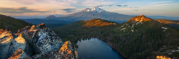 Drzewa, Stratowulkan, Stany Zjednoczone, Las, Mount Shasta, Jezioro, Heart Lake, Góry Kaskadowe, Góry, Kalifornia