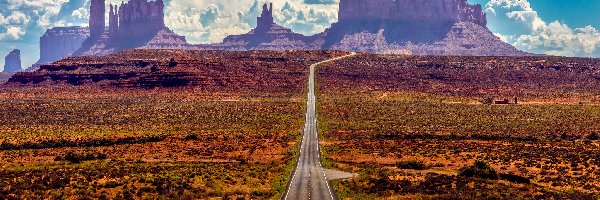Stany Zjednoczone, Płaskowyż Kolorado, Droga, Monument Valley, Skały, Utah, Rezerwat Narodu Navajo