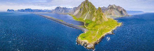 Islandia, Góra Vestrahorn, Góry, Morze, Góra Krossanesfjall