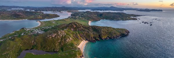 Irlandia, Plaża, Boyeeghter Bay, Morze, Wybrzeże, Hrabstwo Donegal, Chmury