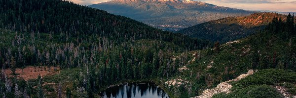 Chmury, Góra, Stany Zjednoczone, Drzewa, Jezioro, Tipsoo Lake, Las, Stratowulkan, Mount Rainier, Waszyngton