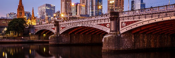 Wieżowce, Most, Princes Bridge, Melbourne, Australia, Domy, Rzeka Yarra