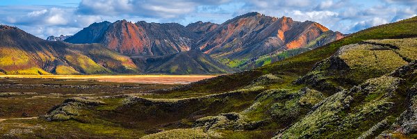 Tęczowe Góry, Niebo, Góry Landmannalaugar, Islandia