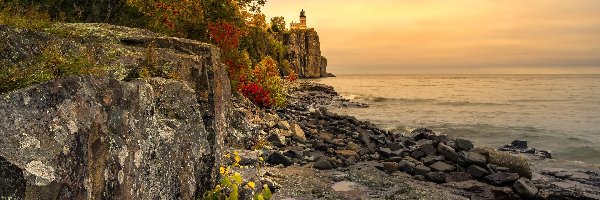 Stany Zjednoczone, Skały, Jezioro, Split Rock Lighthouse, Latarnia, Minnesota, Lake Superior