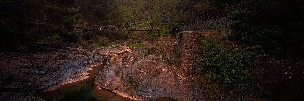 Skały, Rio Lucena del Cid, Rzeka, Hiszpania, Drzewa