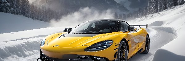 Droga, Auto, Mclaren, 3D, Góry, Zima