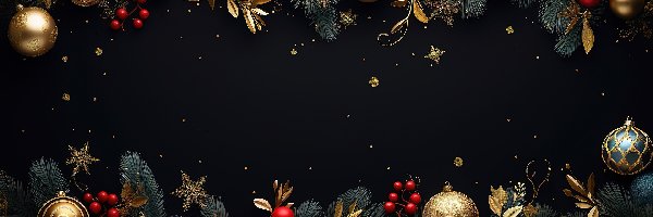 Czarne tło, Kolorowe, Bombki, Boże Narodzenie, Święta, Gwiazdki, Gałęzie