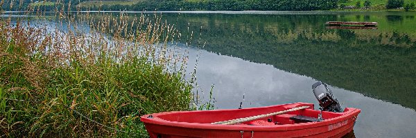 Trawa, Vatsvatnet, Łódka, Norwegia, Jezioro, Góry