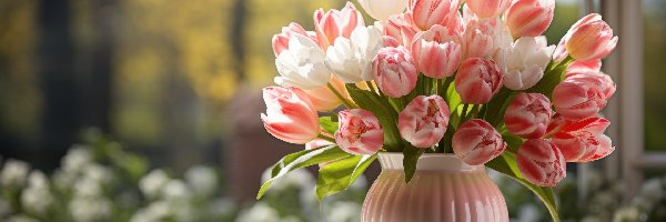 Kwiaty, Wazon, Bukiet, Tulipany